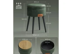 Vasagle Sitzhocker mit Stauraum Ø 32 cm x 44 cm Waldgrün