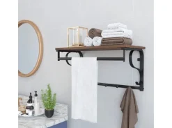 Vasagle Wandgarderobe 5 Haken und Regal 30 cm x 60 cm 31,7 cm Braun-Schwarz