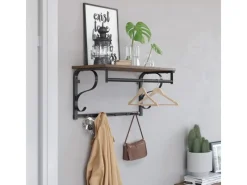 Vasagle Wandgarderobe 5 Haken und Regal 30 cm x 60 cm 31,7 cm Braun-Schwarz
