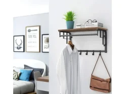 Vasagle Wandgarderobe mit Aufbewahrungsregal 30 cm x 66 cm x 27 cm Braun-Schwarz