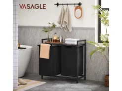 Vasagle Wäschekorb 2 Fächer 33 cm x 73 cm x 72 cm Braun-Schwarz 92 l