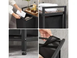 Vasagle Wäschekorb 2 Fächer 33 cm x 73 cm x 72 cm Braun-Schwarz 92 l