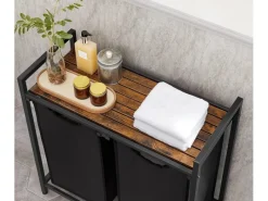 Vasagle Wäschekorb 2 Fächer 33 cm x 73 cm x 72 cm Braun-Schwarz 92 l