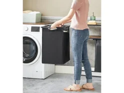 Vasagle Wäschekorb 2 Fächer 33 cm x 73 cm x 72 cm Braun-Schwarz 92 l