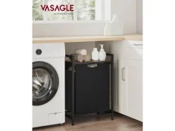 Clearance Vasagle Wäschesammler mit Ablage 50 cm x 33 cm x 72 cm Braun-Schwarz