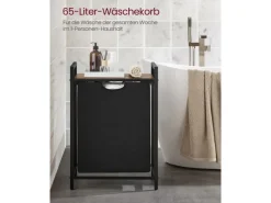 Clearance Vasagle Wäschesammler mit Ablage 50 cm x 33 cm x 72 cm Braun-Schwarz