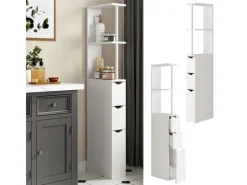 Vicco Badschrank Vera Weiß 137 x 15 cm mit 3 Schubladen