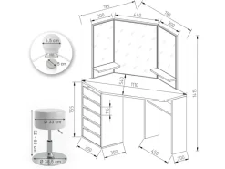 Vicco Eckschminktisch Arielle 110 cm mit Hocker