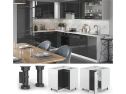 New Vicco Eckunterschrank Fame-Line Hochglanz/Weiß 81 cm AP Eiche Anthrazit