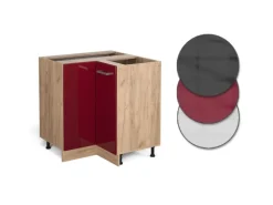 Hot Vicco Eckunterschrank R-Line Bordeaux Hochglanz/Goldkraft Eiche 76 cm ohne Arbeitsplatte Bordeaux-Glanz