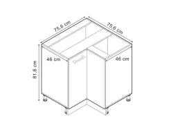 Vicco Eckunterschrank R-Line Artisan-Eiche/Weiß 76 cm ohne Arbeitsplatte