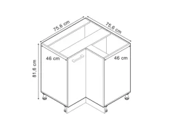Vicco Eckunterschrank R-Line Bordeaux Hochglanz/Weiß 76 cm ohne Arbeitsplatte