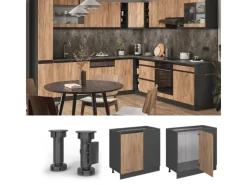 Discount Vicco Eckunterschrank R-Line Goldkraft /Anthrazit 86 cm J-Shape ohne Arbeitsplatte Eiche