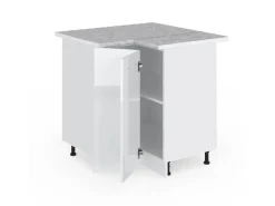 Discount Vicco Eckunterschrank R-Line Küchen Eckschrank Hochglanz/ 76 cm AP Marmor Weiß