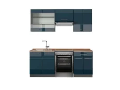 Vicco Fame-Line Küchenschränke Hochglanz/Anthrazit 200 cm AP Eiche ohne E-Geräte Dunkelblau