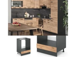 New Vicco Herdumbauschrank R-Line Goldkraft /Anthrazit 60 cm ohne Arbeitsplatte Eiche