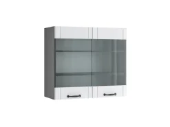 Sale Vicco Küchenglasschrank Fame-Line Glashängeschrank Landhaus/Anthrazit 80 cm Weiß
