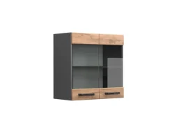 Discount Vicco Küchenglasschrank R-Line Glashängeschrank Goldkraft /Anthrazit 60 cm Eiche