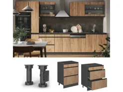 Vicco Küchenunterschrank R-Line Goldkraft /Anthrazit 60 cm J-Shape mit Schubladen ohne Arbeitsplatte