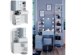 Vicco Schminktisch Conrada 36 cm mit LED Beleuchtung und Hocker