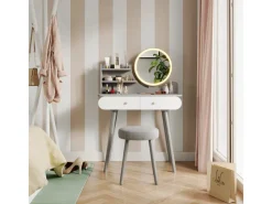 Vicco Schminktisch Edda 80 cm mit LED Beleuchtung und Hocker Grau