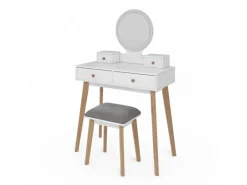 Vicco Schminktisch Finya Weiß 80 cm mit LED Spiegel und Hocker