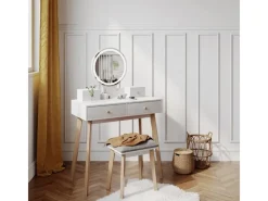 Vicco Schminktisch Finya Weiß 80 cm mit LED Spiegel und Hocker