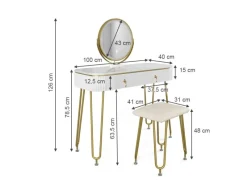 Vicco Schminktisch Grace Hochglanz 100 cm mit LED Beleuchtung und Hocker