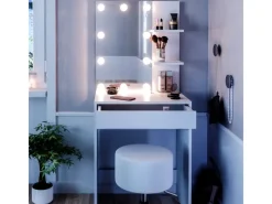 Vicco Schminktisch Isabelle Weiß 60 cm mit LED Beleuchtung und Hocker