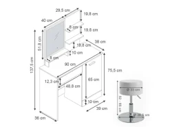 Vicco Schminktisch Julia Weiß 90 cm mit LED-Spiegel und Hocker