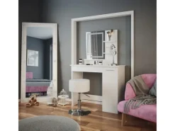 Vicco Schminktisch Julia Weiß 90 cm mit LED-Spiegel und Hocker