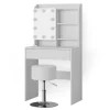 Vicco Schminktisch Laura Weiß 70 cm mit LED Beleuchtung und Hocker