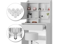 Vicco Schminktisch Laura Weiß 70 cm mit LED Beleuchtung und Hocker