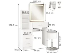 Online Vicco Schminktisch Lisca Weiß 80 cm mit LED-Spiegel und Hocker