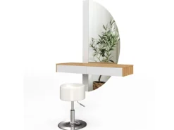 New Vicco Schminktisch Melisa Weiß/Eiche 120 cm mit LED Beleuchtung und Hocker