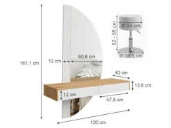 New Vicco Schminktisch Melisa Weiß/Eiche 120 cm mit LED Beleuchtung und Hocker