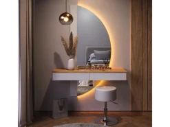 New Vicco Schminktisch Melisa Weiß/Eiche 120 cm mit LED Beleuchtung und Hocker