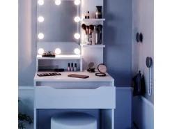 Vicco Schminktisch Ruben Weiß 60 cm mit LED Beleuchtung und Hocker