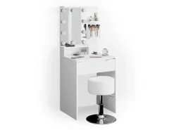 Vicco Schminktisch Ruben Weiß 60 cm mit LED Beleuchtung und Hocker