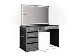 Vicco Schminktisch Sherry 120 cm mit LED-Spiegel