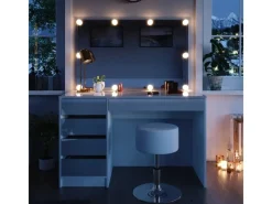 Vicco Schminktisch Sherry Weiß 55 cm mit LED Beleuchtung und Hocker