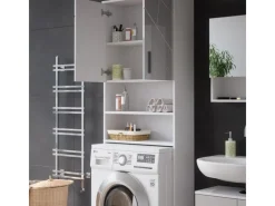 Best Vicco Waschmaschinenschrank Irma Hochglanz/ 64 x 191 cm Badezimmerschrank für die Waschmaschine Weiß