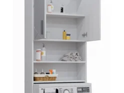 Best Vicco Waschmaschinenschrank Irma Hochglanz/ 64 x 191 cm Badezimmerschrank für die Waschmaschine Weiß