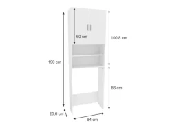 Vicco Waschmaschinenschrank Martha Weiß 64 x 190 cm mit 2 Kurzen Türen