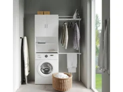 Vicco Waschmaschinenschrank Martha Weiß 64 x 190 cm mit 2 Kurzen Türen