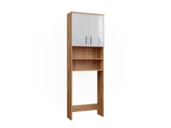 Vicco Waschmaschinenschrank Irma Weiß Hochglanz/Goldkraft Eiche 64 x 191 cm