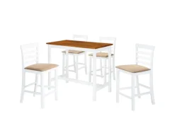 vidaXL Bartisch mit Stühlen 5-tlg. Massivholz Braun und Weiß