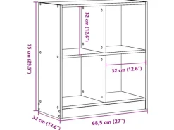 vidaXL Bücherregal Grau Sonoma 68,5x32x75 cm Holzwerkstoff