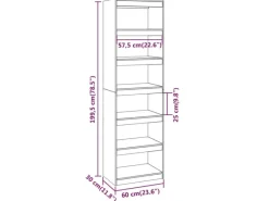 vidaXL Bücherregal/Raumteiler Weiß 60x30x199,5 cm Massivholz Kiefer