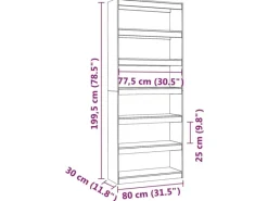 New vidaXL Bücherregal/Raumteiler 80x30x199,5 cm Massivholz Kiefer